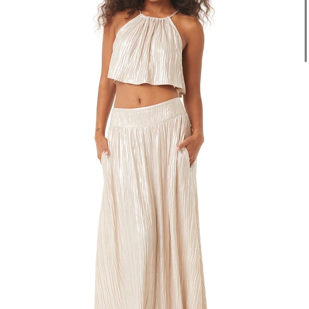 Misa Los Angeles Mother of Pear Maxi Skirt and Top set